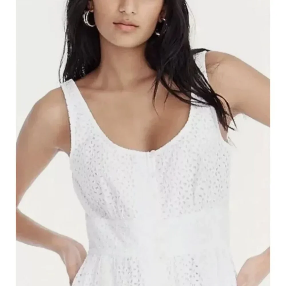 NWT J.Crew Button-Front Sleeveless Midi Dress White Cotton Summer Eyelet-sz 10 P
